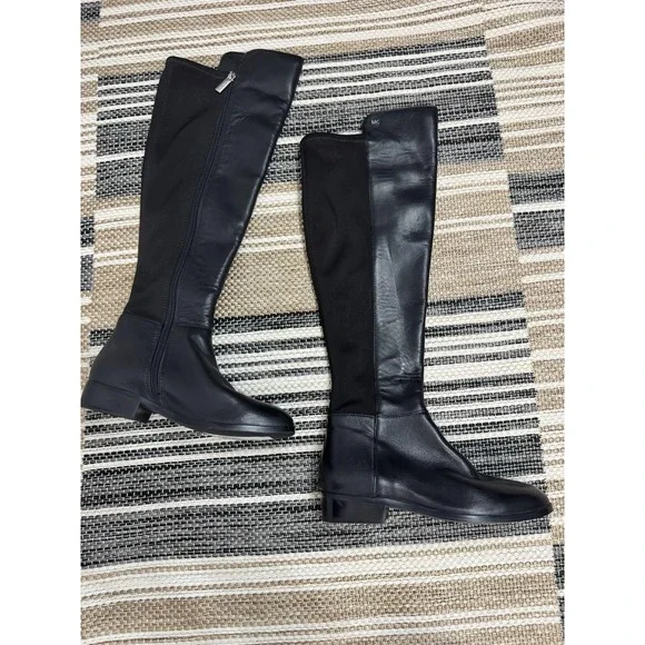 Michael Kors Boots Womens Size‎ 5.5 Black Leather Knee High Stretch Riding - Picture 2 of 10